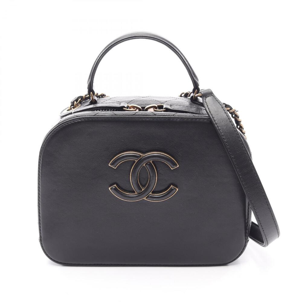 Chanel Matelasse Vanity Bag Shoulder Leather Black